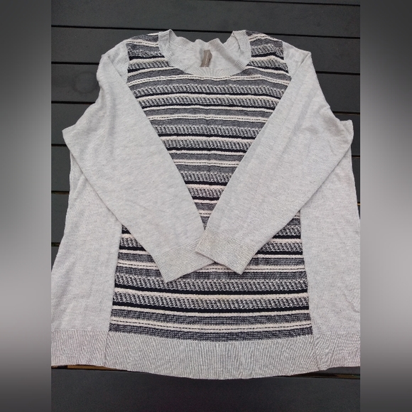 Penningtons Sweaters - Penningtons Grey Sweater with Black & White Horizontal Stripes, Size 1X,…